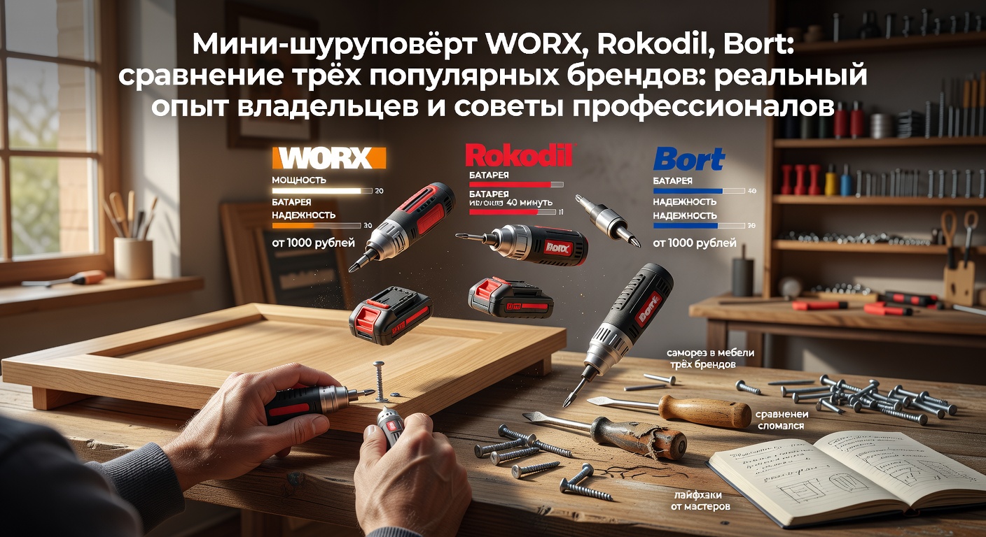Мини-шуруповёрт WORX, Rokodil, Bort: сравнение трёх популярных брендов: реальный опыт владельцев и советы профессионалов